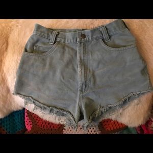 Vintage High Waist Cut Off jean shorts sage green